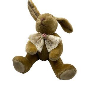 Vintage Department 56 Jointed Plush Bunny Rabbit Button Eyes Lace Bow Decor